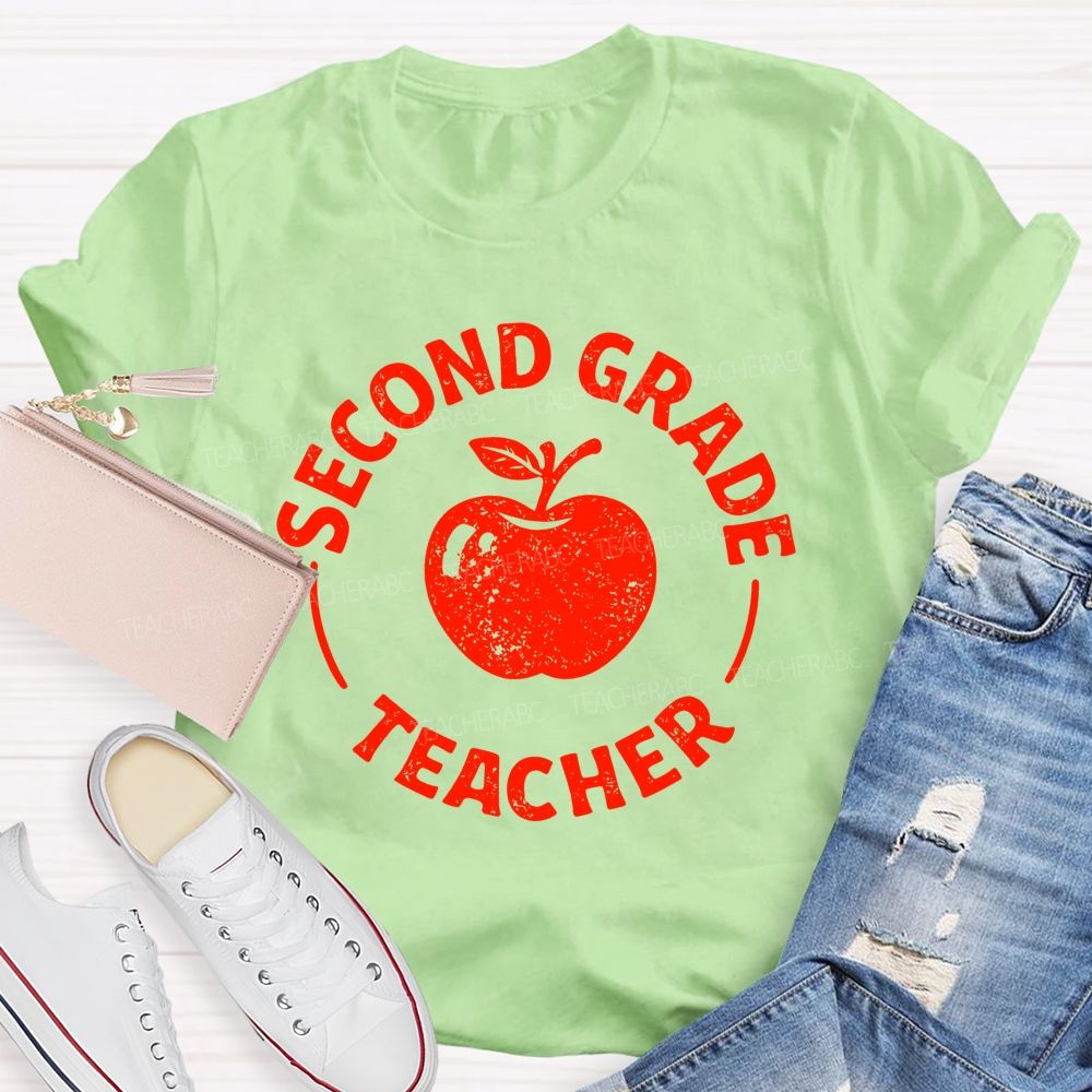 Personalized Grade  Second Grade Teacher Apple  Teacher T-shirt