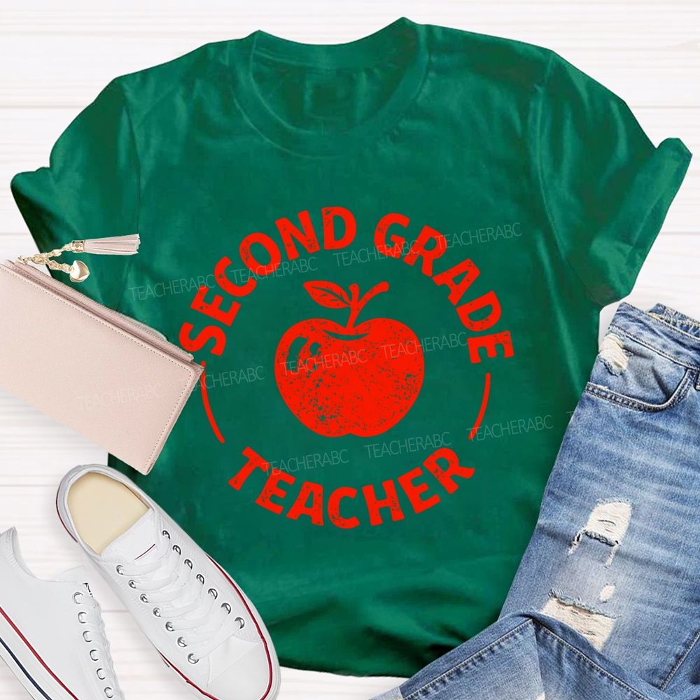 Personalized Grade  Second Grade Teacher Apple  Teacher T-shirt