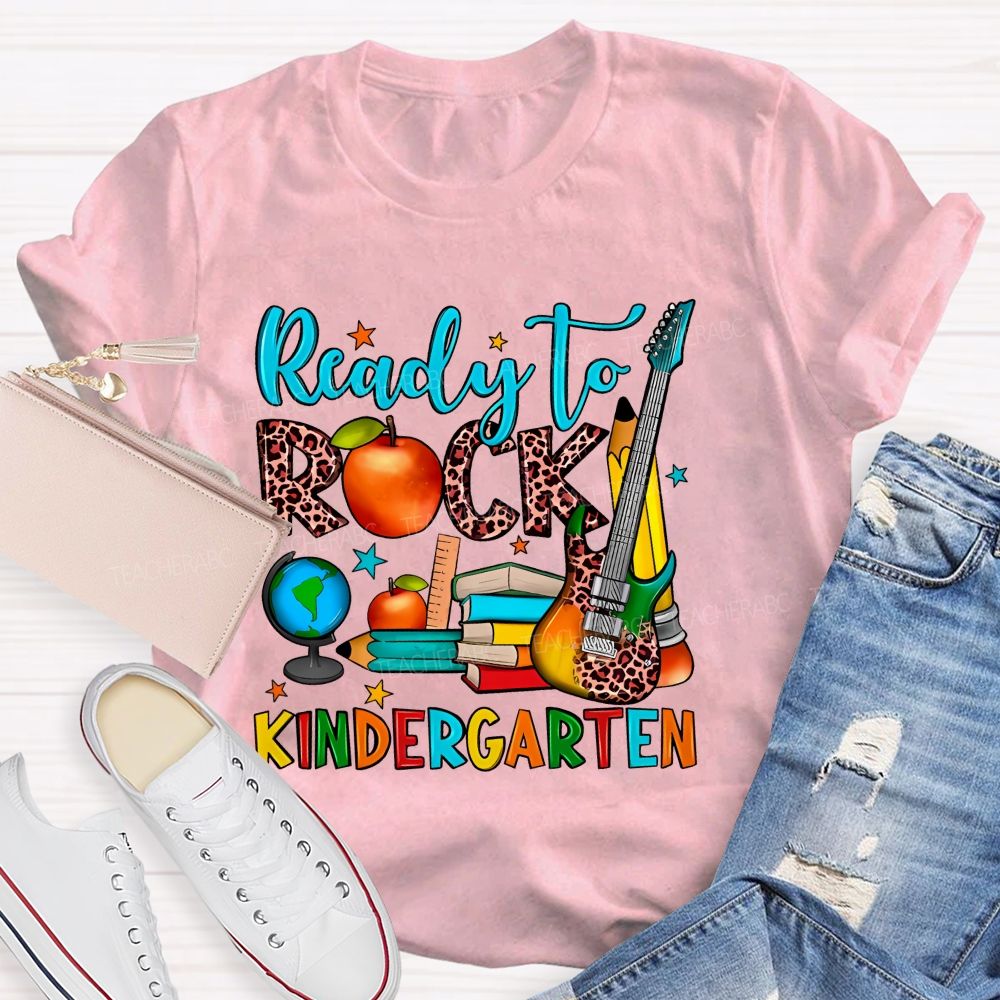 Personalized Grade  Ready To Rock Kindergarten Letters  Teacher T-shirt