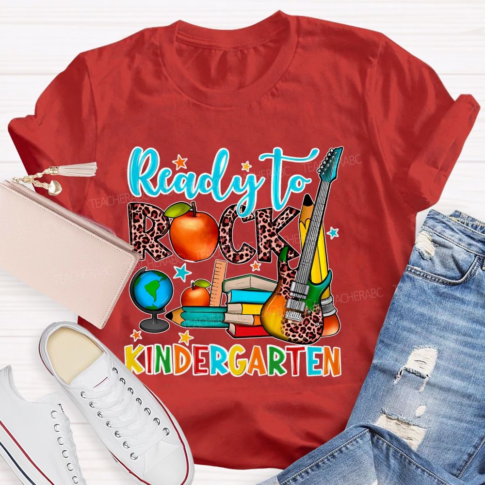 Personalized Grade  Ready To Rock Kindergarten Letters  Teacher T-shirt