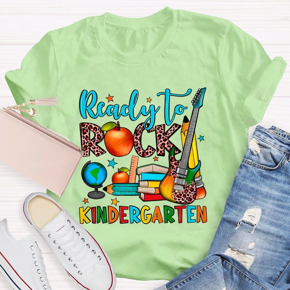 Personalized Grade  Ready To Rock Kindergarten Letters  Teacher T-shirt