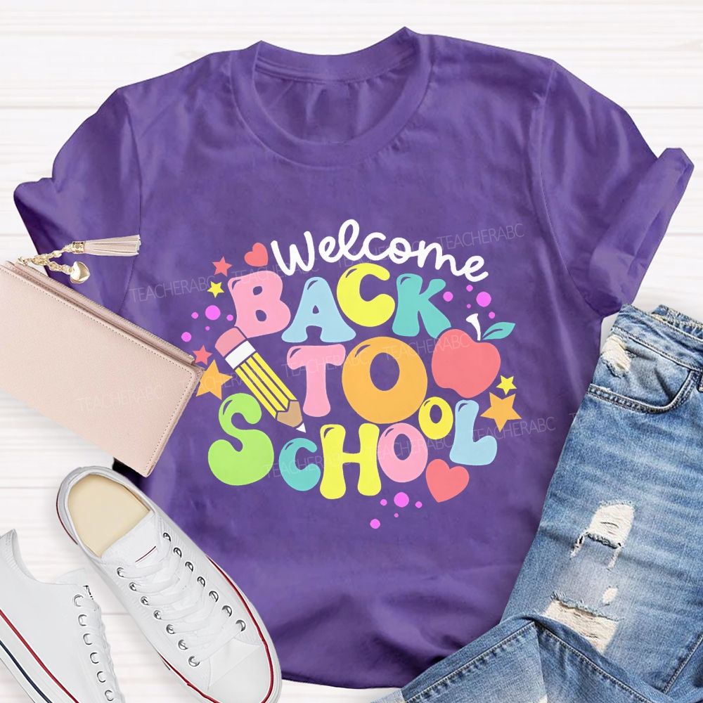 Welcome Back To School Colorful Letters Graphics  Teacher T-shirt