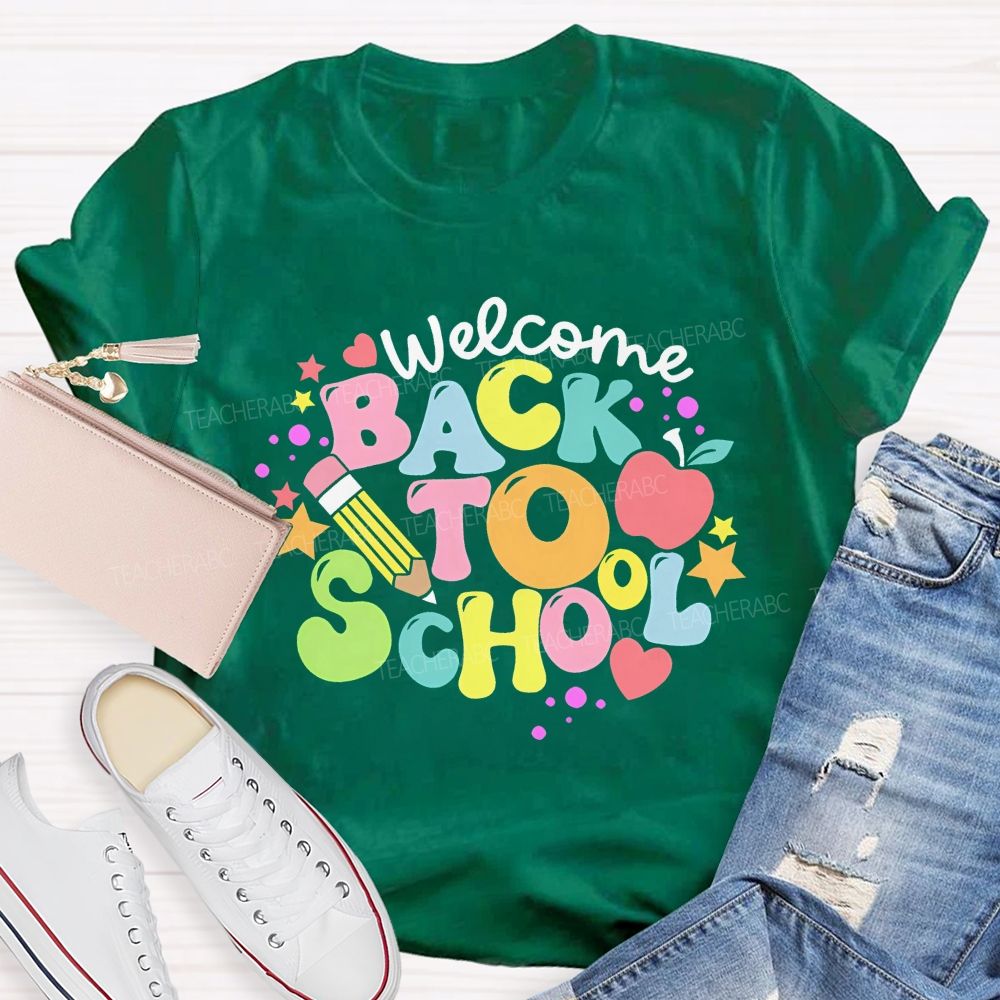 Welcome Back To School Colorful Letters Graphics  Teacher T-shirt