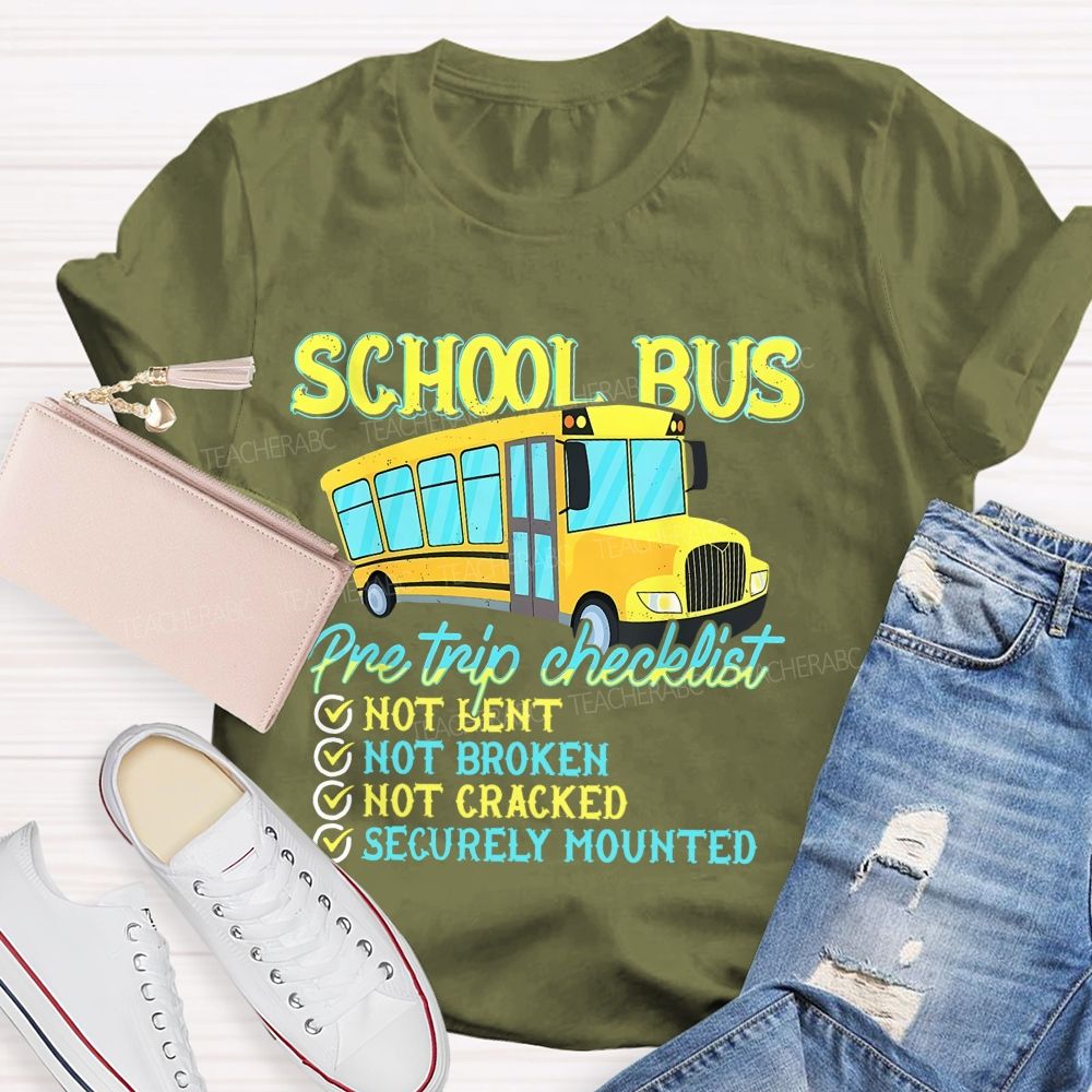 School Bus Pre Trip Checklist Graphic  Teacher T-shirt
