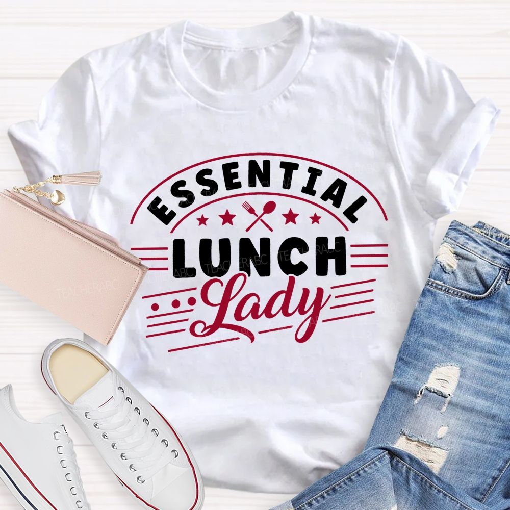 Essential  Lunch Lady Pink Star  Apple Teacher T-shirt