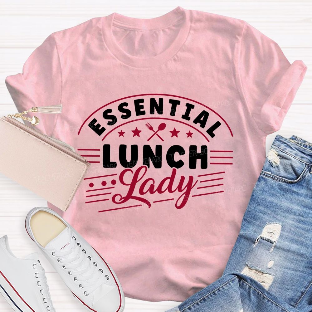 Essential  Lunch Lady Pink Star  Apple Teacher T-shirt