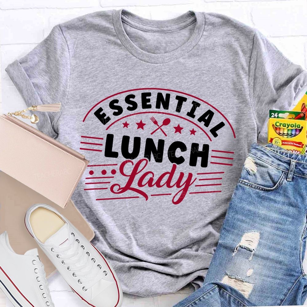 Essential  Lunch Lady Pink Star  Apple Teacher T-shirt