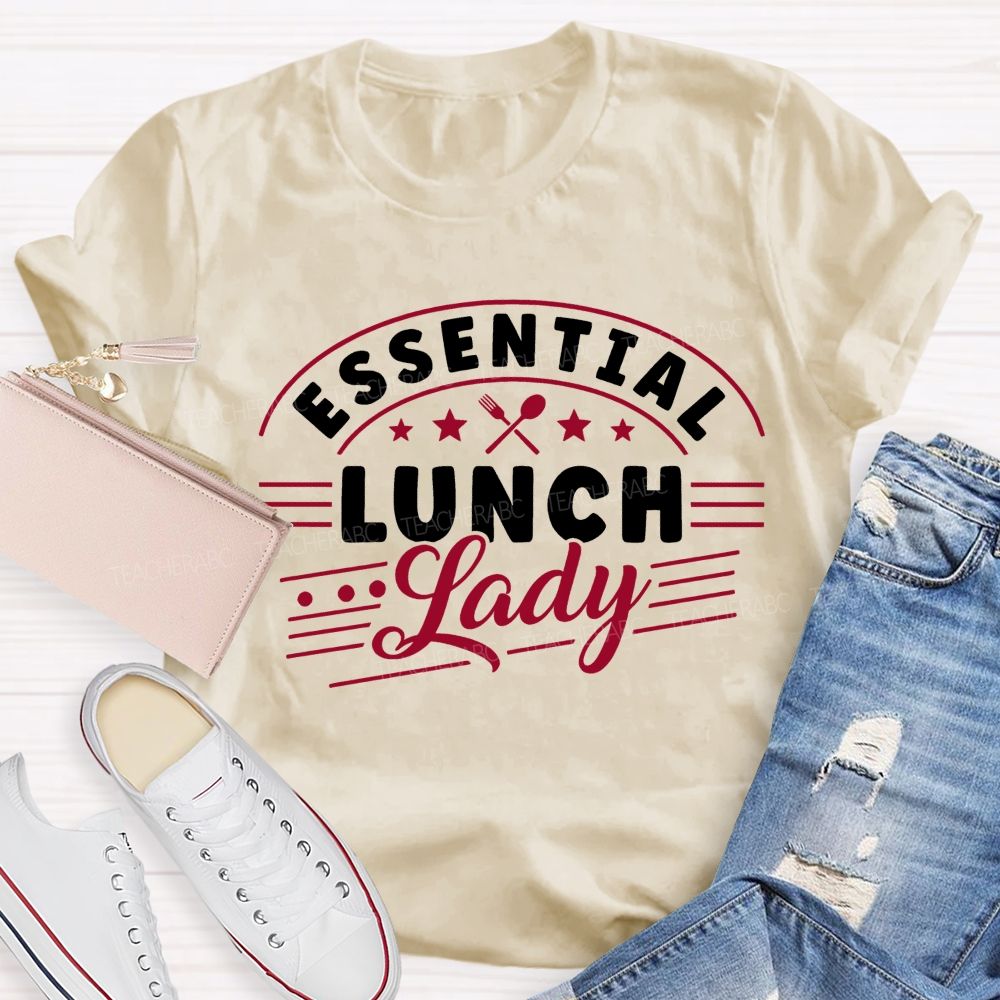 Essential  Lunch Lady Pink Star  Apple Teacher T-shirt