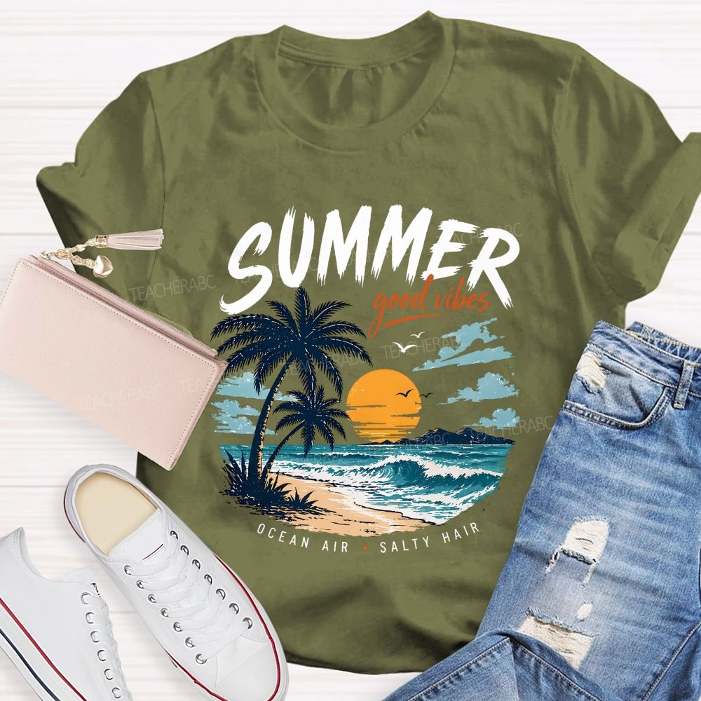 Summer Good Vibes Ocean Air Teacher T-shirt