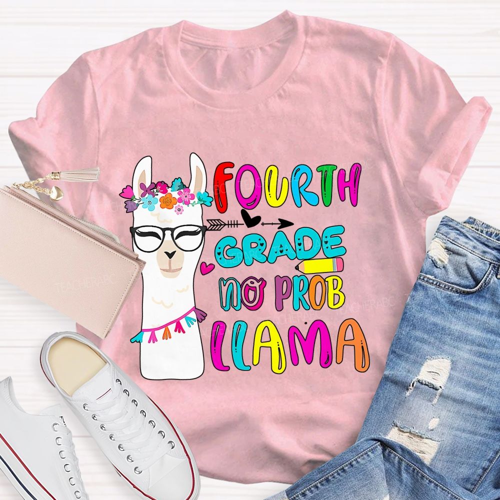 Personalized Grade Fourth Grade No Prob Llama Teacher T-shirt