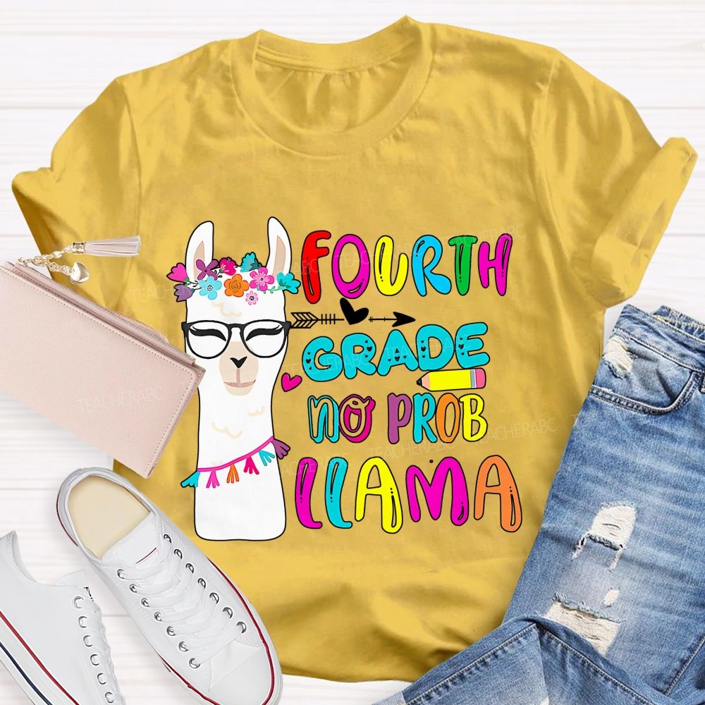 Personalized Grade Fourth Grade No Prob Llama Teacher T-shirt