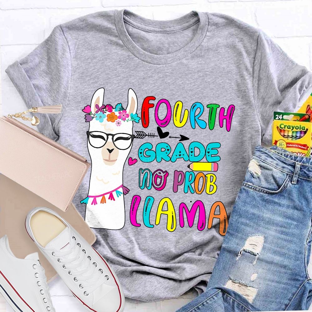 Personalized Grade Fourth Grade No Prob Llama Teacher T-shirt