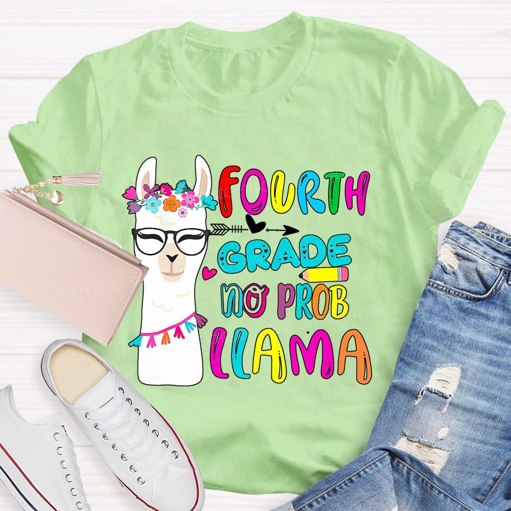 Personalized Grade Fourth Grade No Prob Llama Teacher T-shirt