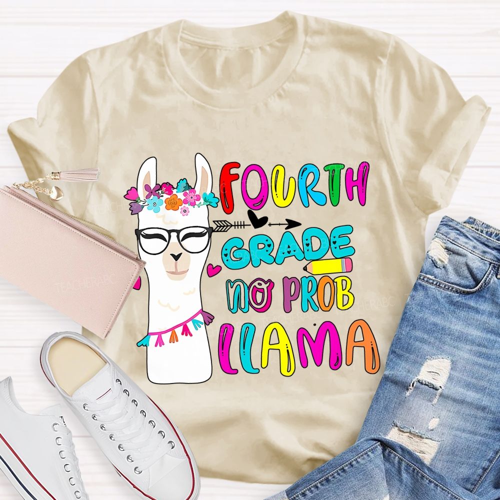 Personalized Grade Fourth Grade No Prob Llama Teacher T-shirt