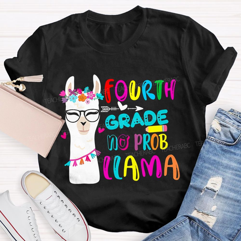 Personalized Grade Fourth Grade No Prob Llama Teacher T-shirt