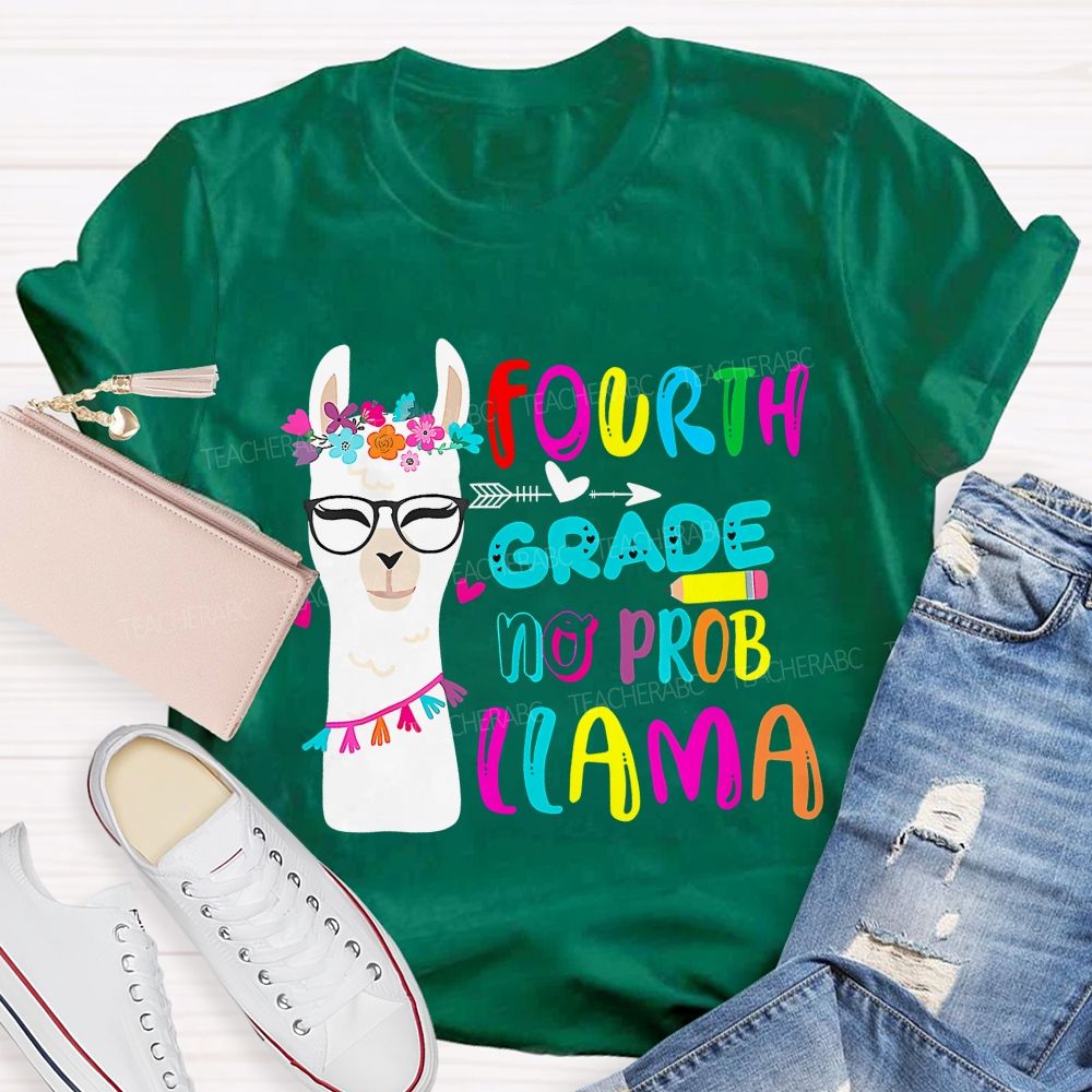 Personalized Grade Fourth Grade No Prob Llama Teacher T-shirt
