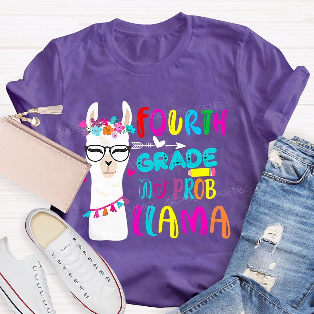 Personalized Grade Fourth Grade No Prob Llama Teacher T-shirt