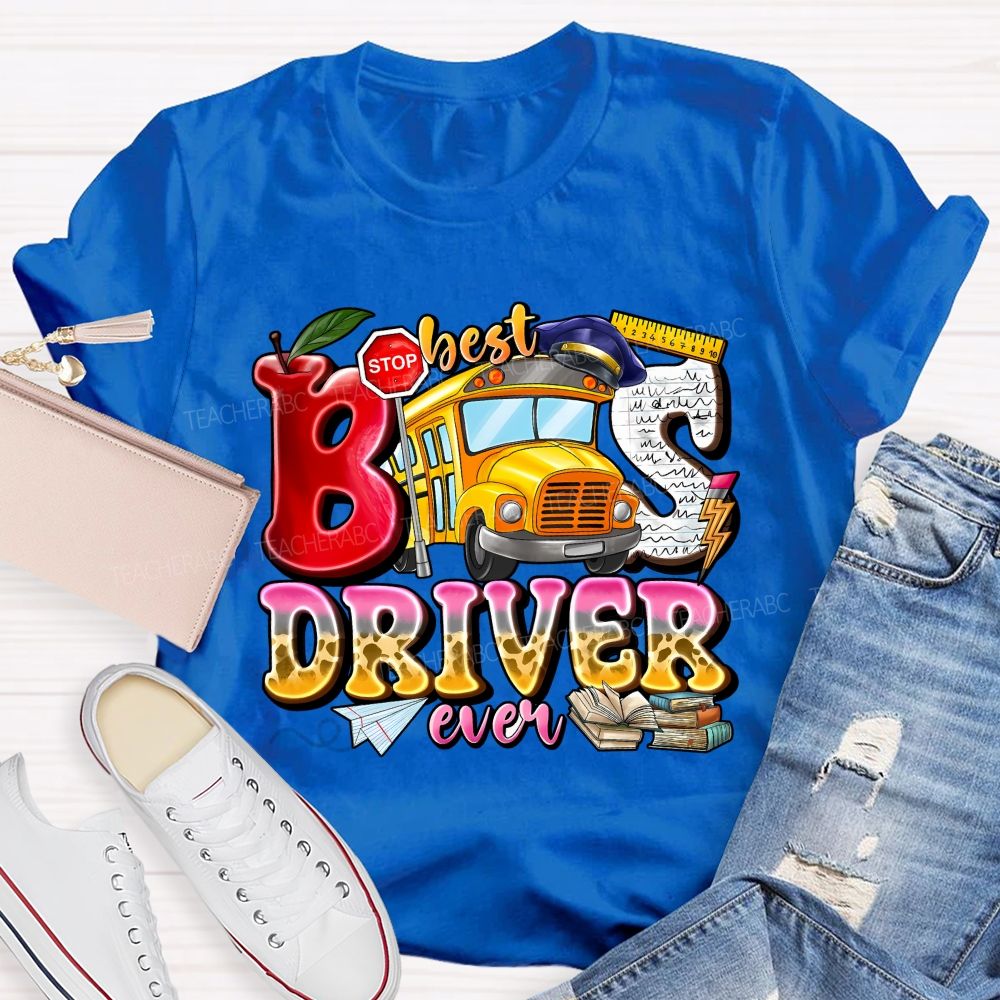Best Bus Driver Ever Leopard Print Gradient Font Teacher T-shirt