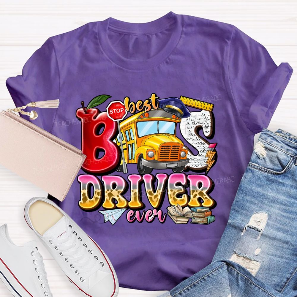 Best Bus Driver Ever Leopard Print Gradient Font Teacher T-shirt