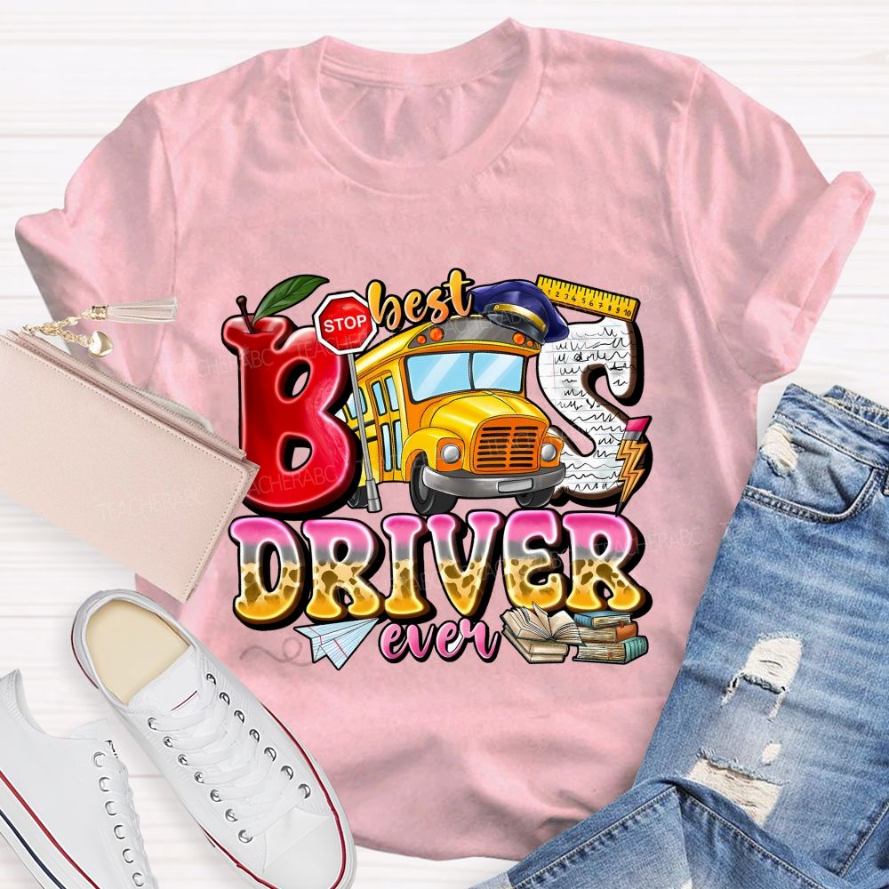 Best Bus Driver Ever Leopard Print Gradient Font Teacher T-shirt