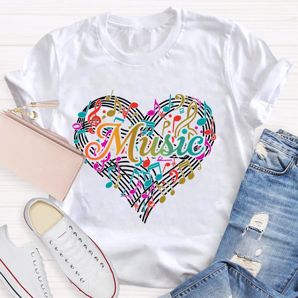 Music Love Colorful Musical Note Graphics  Teacher T-shirt