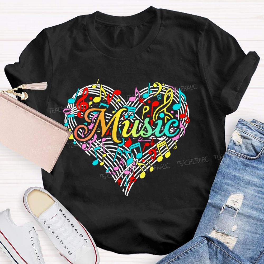 Music Love Colorful Musical Note Graphics  Teacher T-shirt