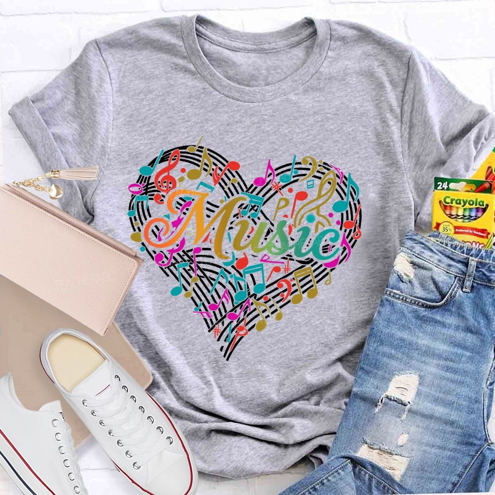 Music Love Colorful Musical Note Graphics  Teacher T-shirt