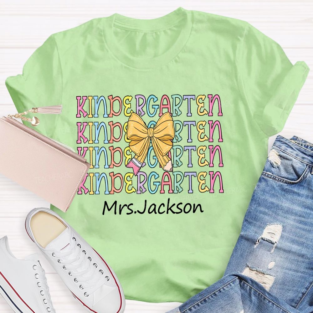 Personalized Grade And Name  Kindergarten Colorful Letters  Teacher T-shirt
