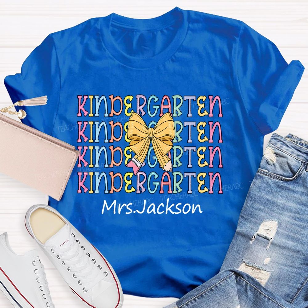 Personalized Grade And Name  Kindergarten Colorful Letters  Teacher T-shirt
