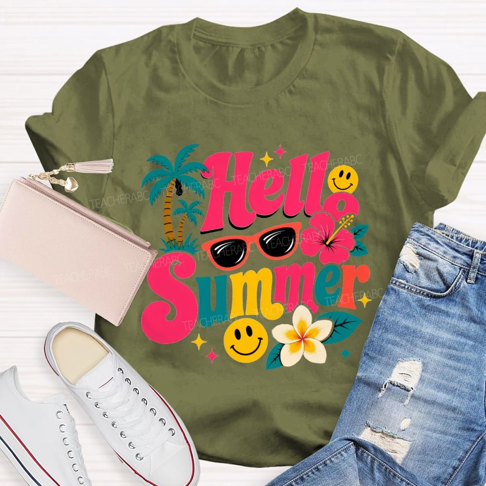 Hello Summer And Summer Vibes Teacher T-shirt