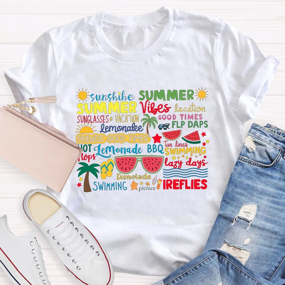 Sunshine Summer Vibes Good Times Swimming Fireflies T-shirt