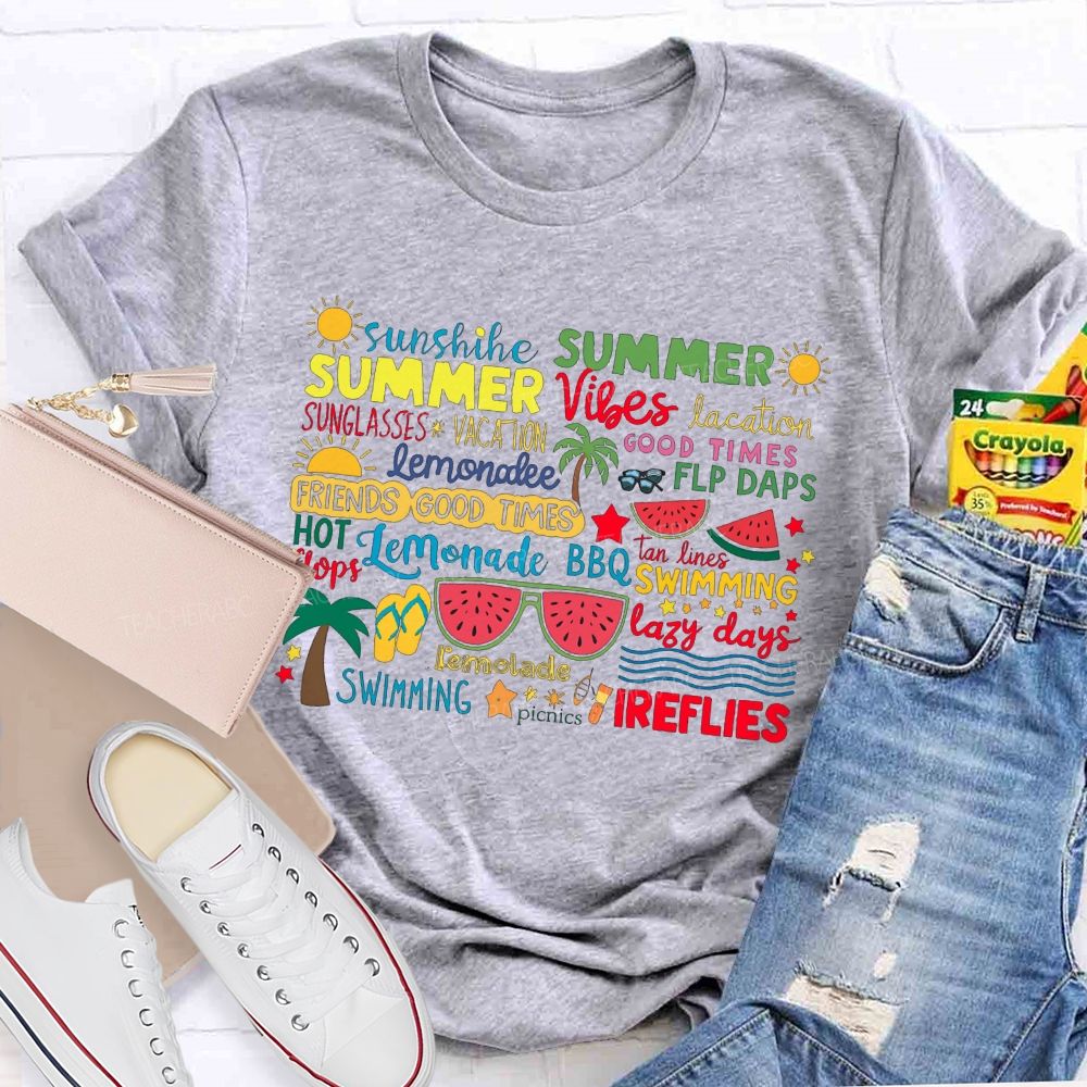 Sunshine Summer Vibes Good Times Swimming Fireflies T-shirt