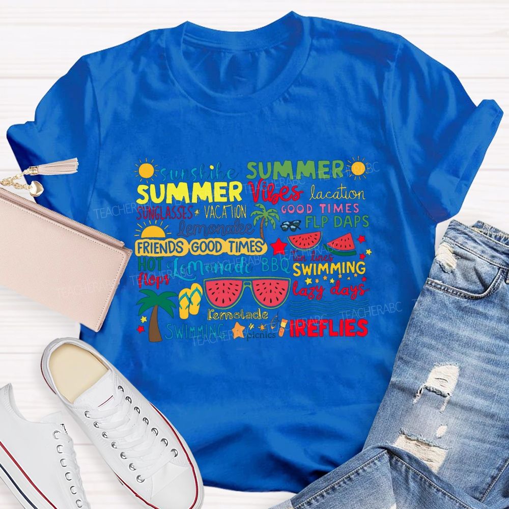 Sunshine Summer Vibes Good Times Swimming Fireflies T-shirt