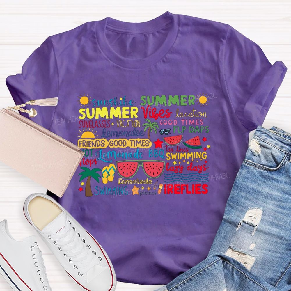 Sunshine Summer Vibes Good Times Swimming Fireflies T-shirt