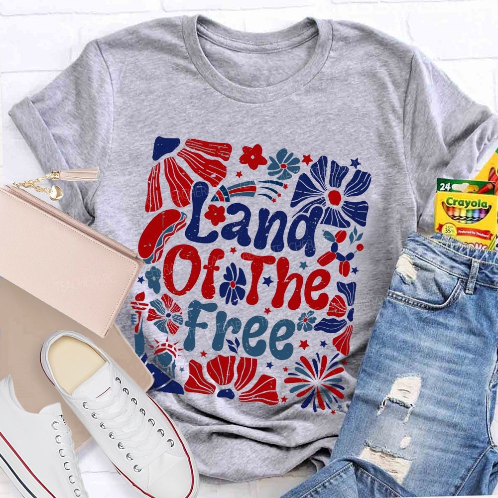 Land Of The Free Flowers Graphics  Teacher T-shirt