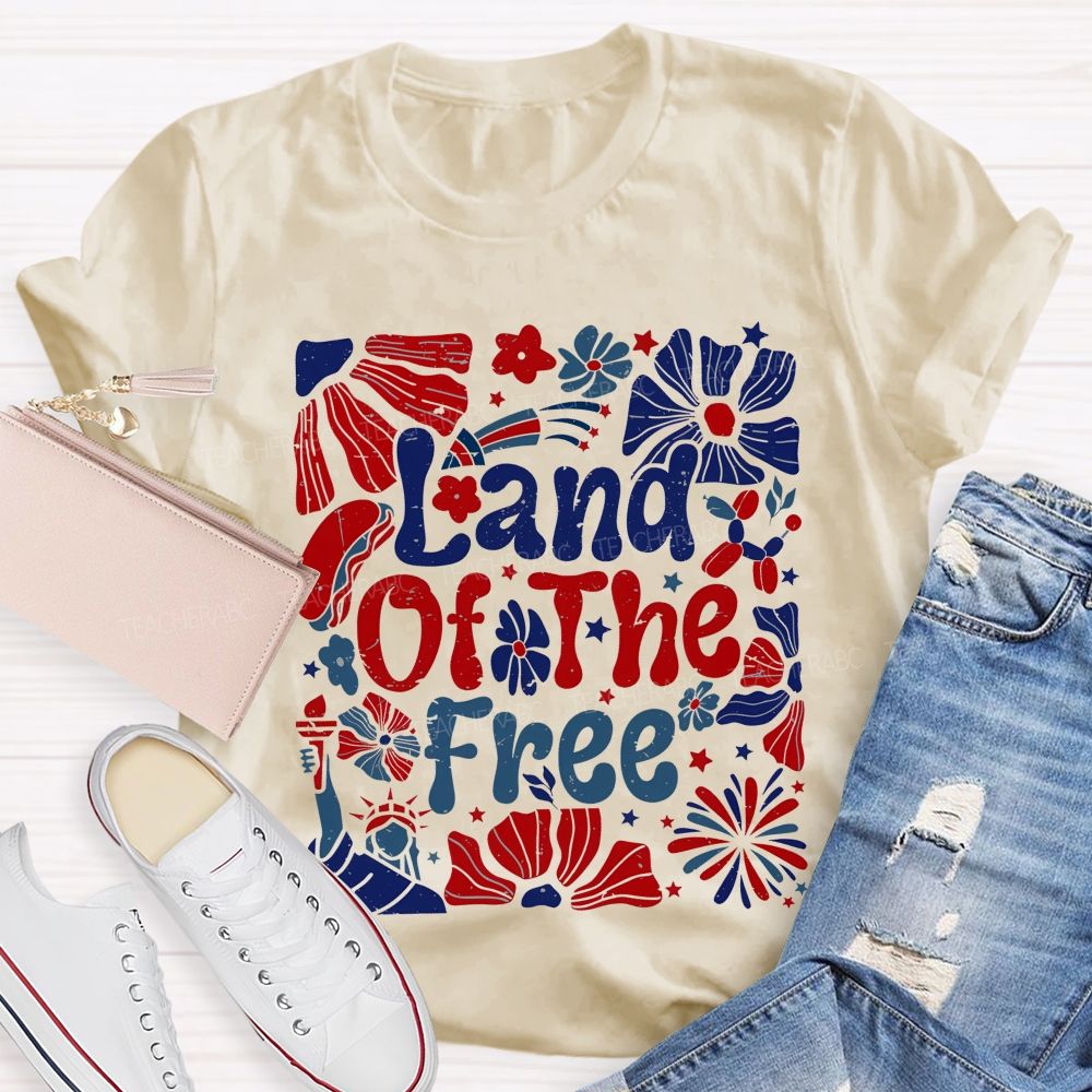Land Of The Free Flowers Graphics  Teacher T-shirt