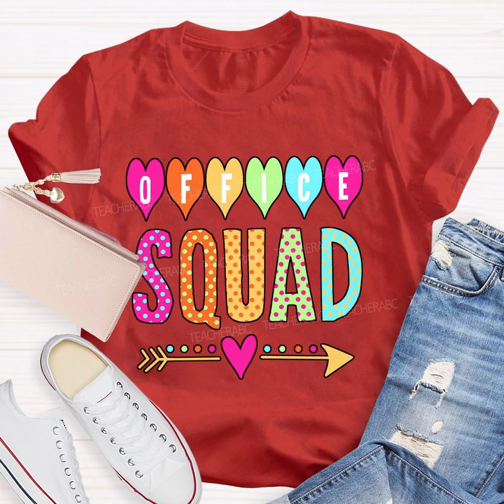 Office Squad Colorful Hearts And Polka Dots Font T-shirt