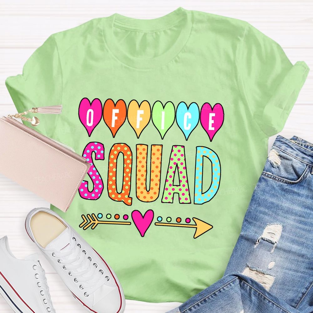 Office Squad Colorful Hearts And Polka Dots Font T-shirt