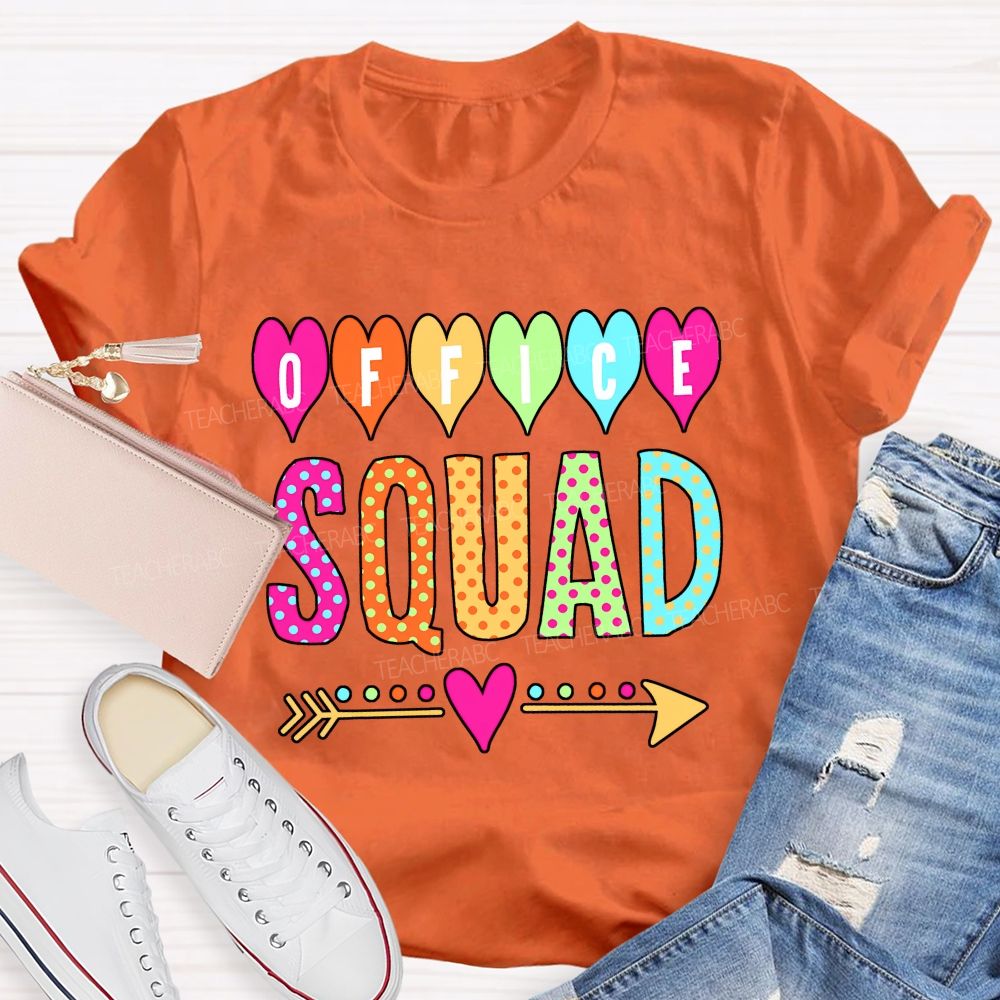 Office Squad Colorful Hearts And Polka Dots Font T-shirt