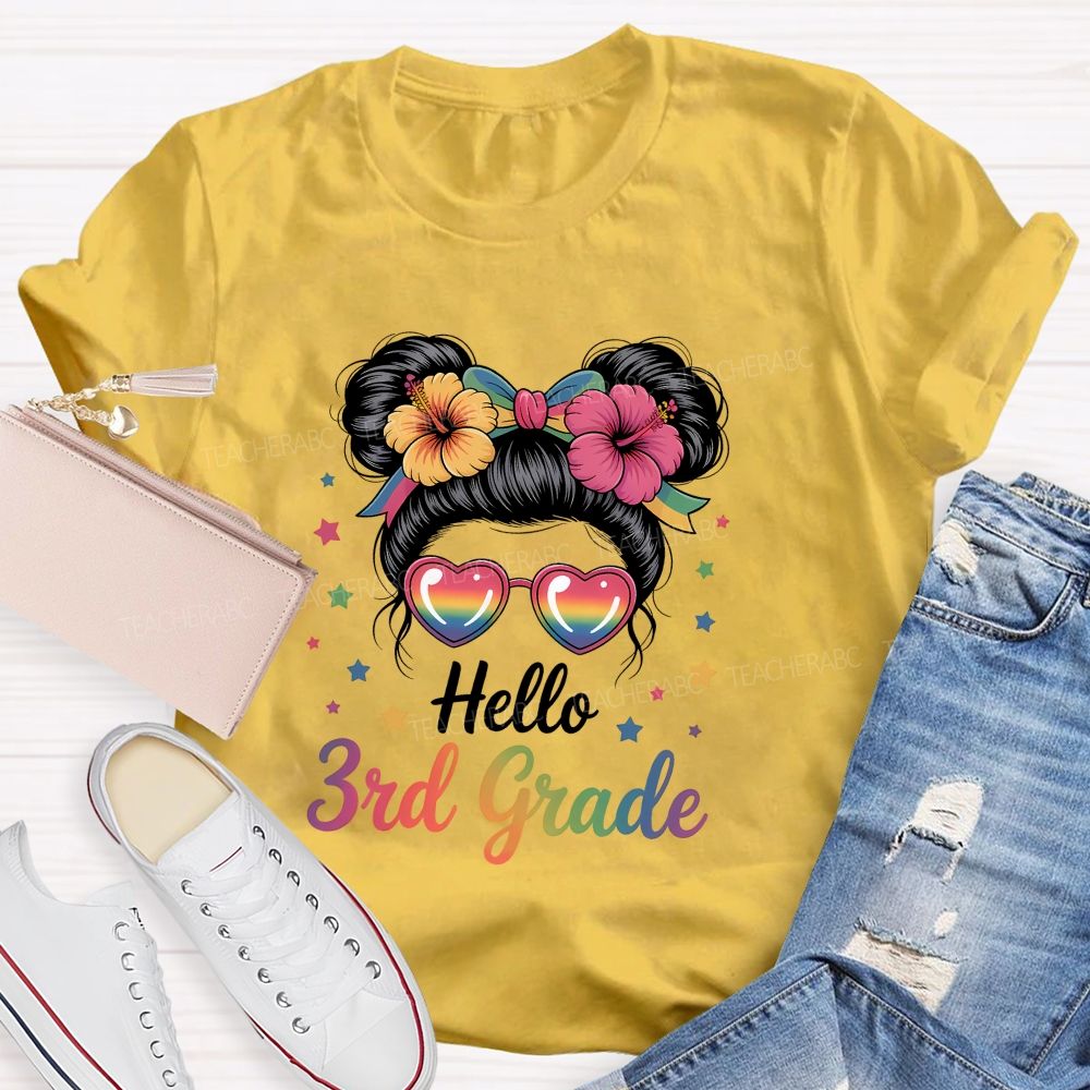Personalized Grade Hello 3rd Grade Gradient Font Teacher T-shirt