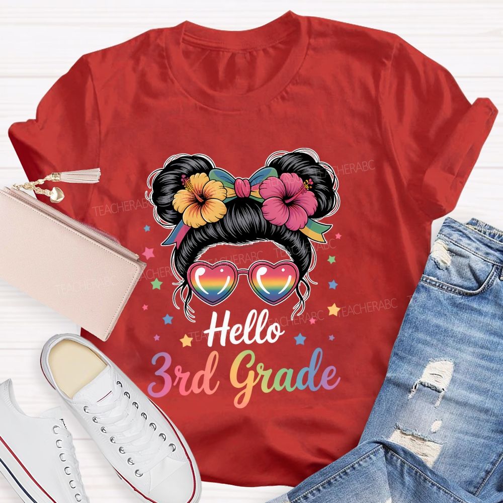 Personalized Grade Hello 3rd Grade Gradient Font Teacher T-shirt