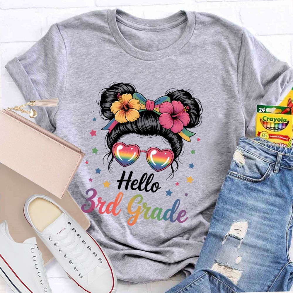Personalized Grade Hello 3rd Grade Gradient Font Teacher T-shirt