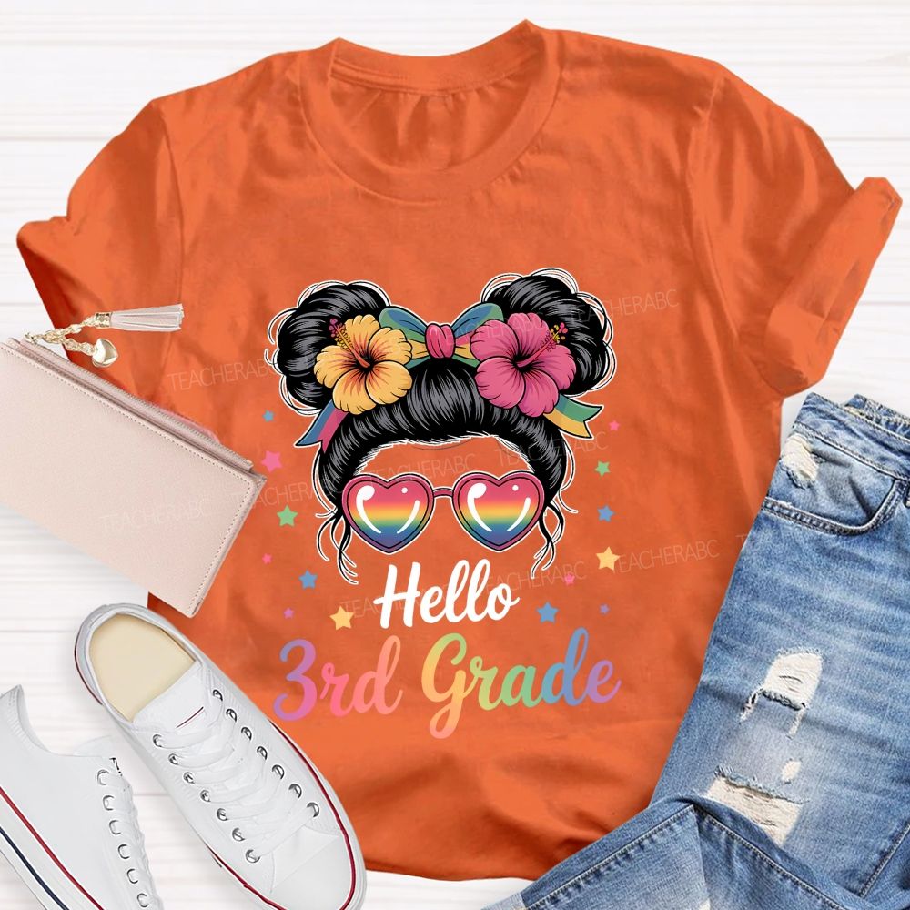 Personalized Grade Hello 3rd Grade Gradient Font Teacher T-shirt
