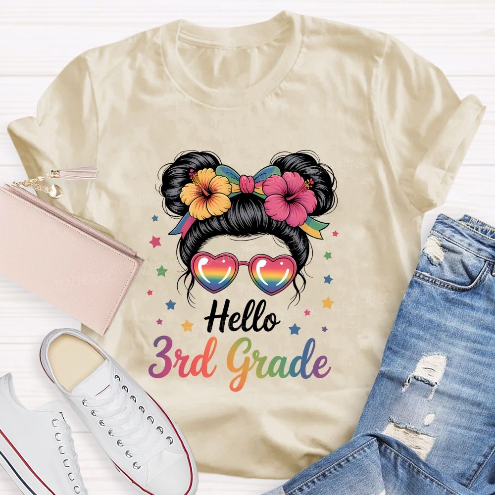 Personalized Grade Hello 3rd Grade Gradient Font Teacher T-shirt