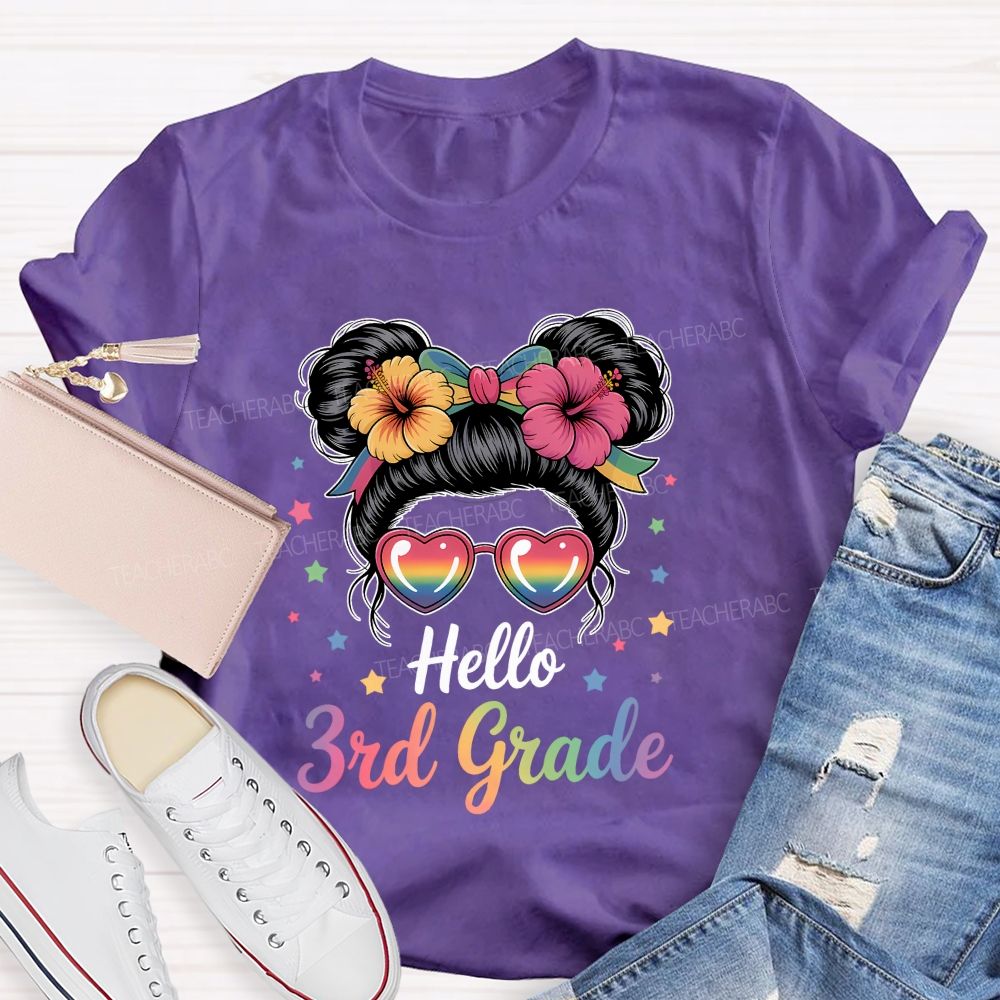 Personalized Grade Hello 3rd Grade Gradient Font Teacher T-shirt