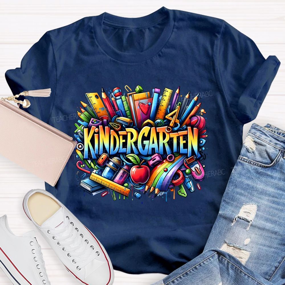 Personalized Grade Kindergarten Where The Fun And Learning Begin Teacher T-shirt