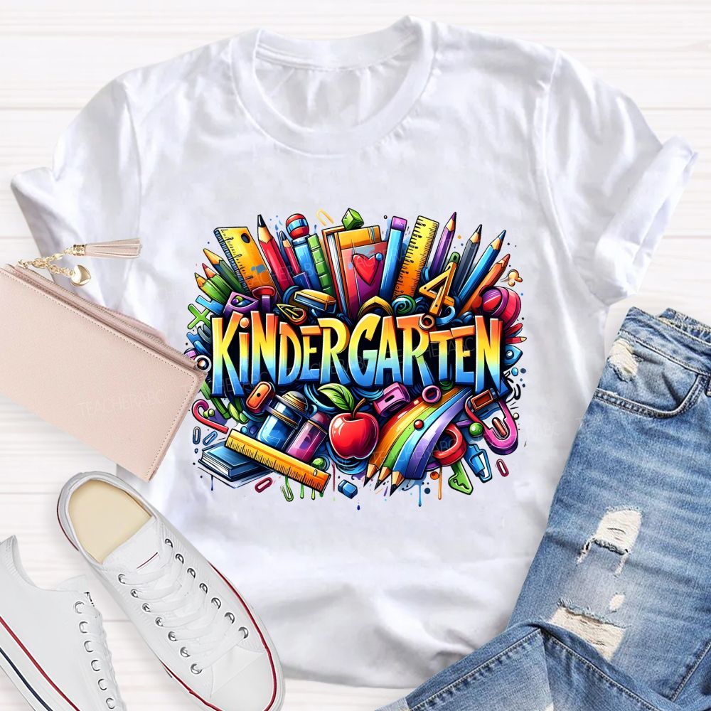 Personalized Grade Kindergarten Where The Fun And Learning Begin Teacher T-shirt