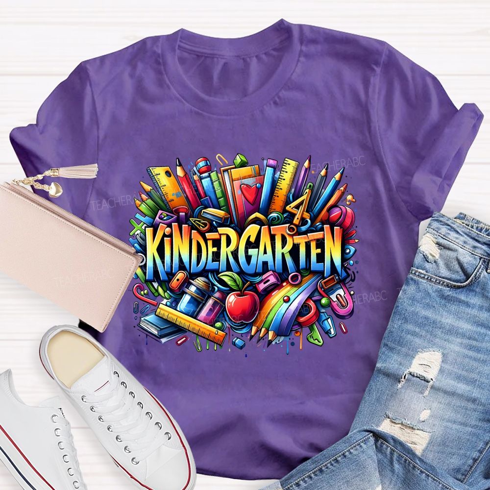 Personalized Grade Kindergarten Where The Fun And Learning Begin Teacher T-shirt