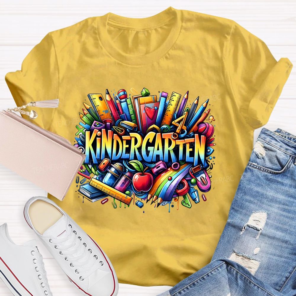 Personalized Grade Kindergarten Where The Fun And Learning Begin Teacher T-shirt