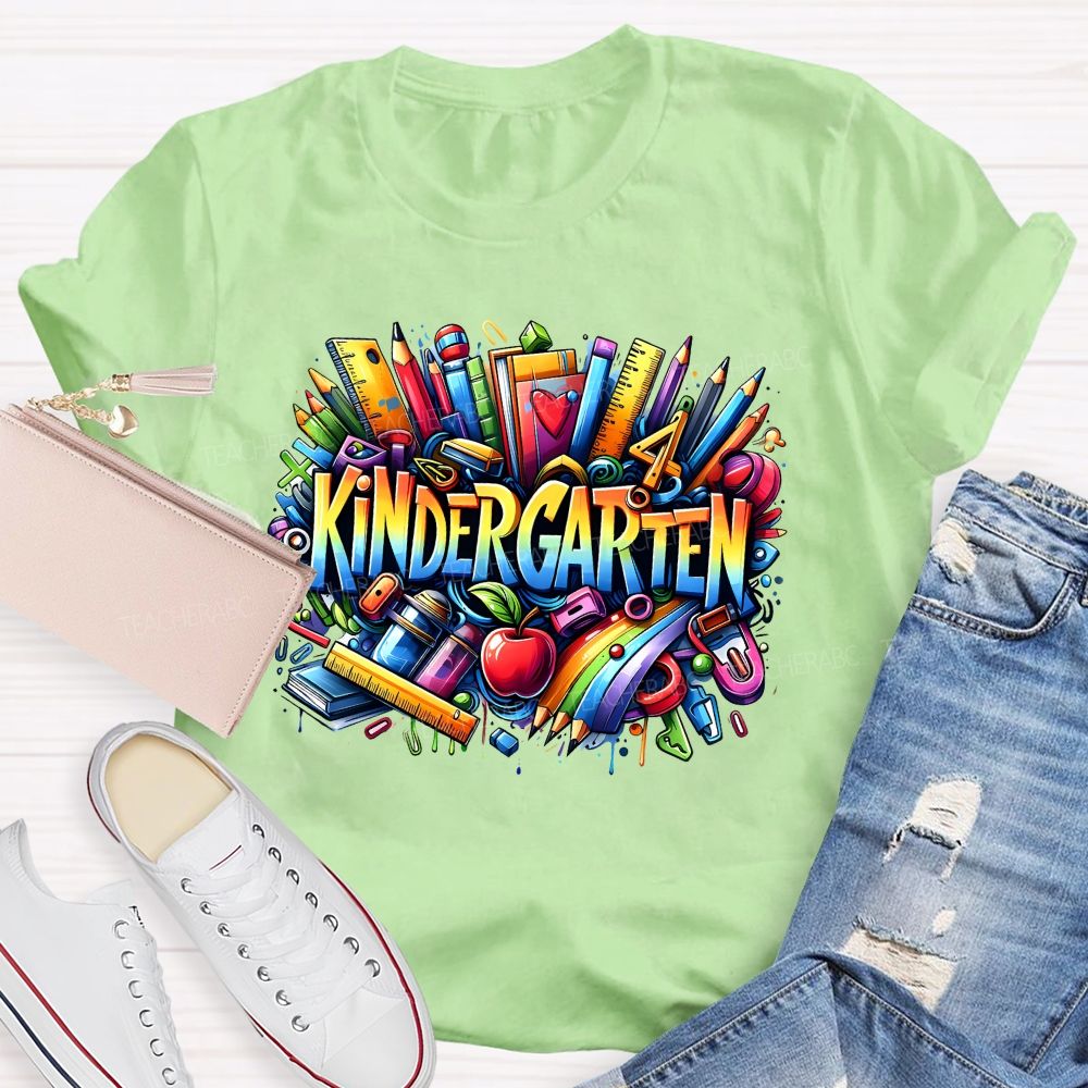 Personalized Grade Kindergarten Where The Fun And Learning Begin Teacher T-shirt